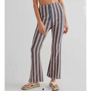 Free People Fine Line Slim Flared Pants Colorful Navy High Rise Women's Small